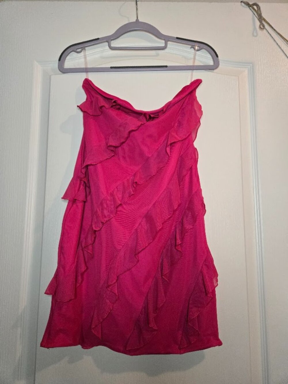 Oh Polly Fuchsia Ruffle Mesh Mini Dress US 8